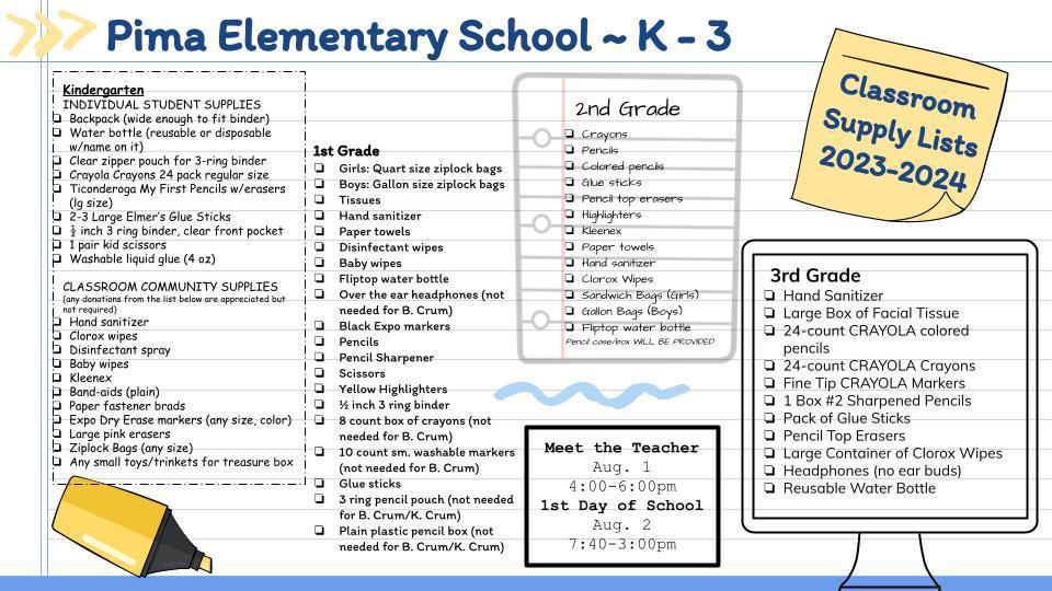 K-3 Classroom Supply List