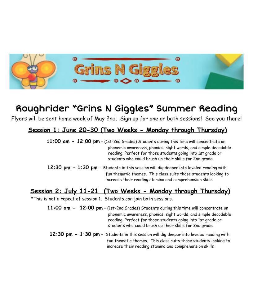 Roughrider "Grins & Giggles" Summer Reading Program