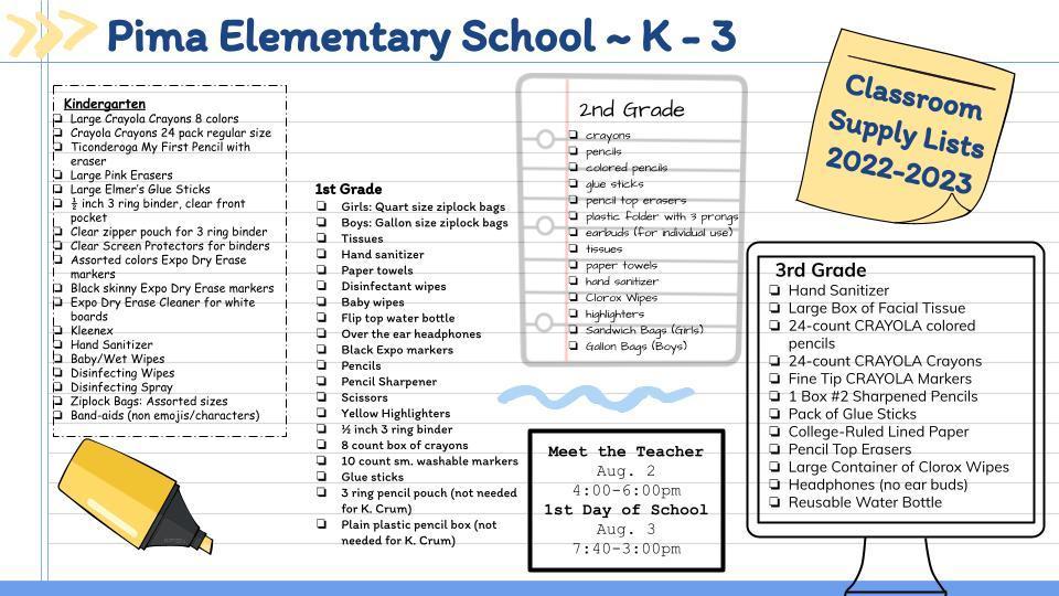 K-3 Classroom Supply Lists